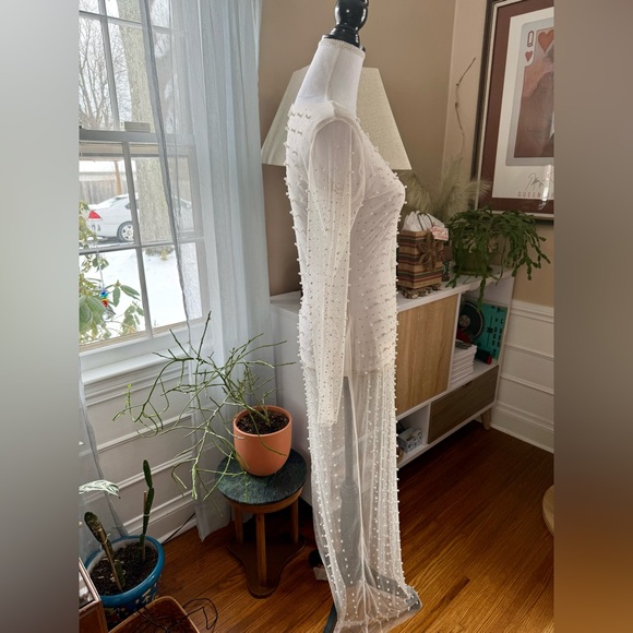 Pearl Rhinestone Embellished Sheer Mesh Maxi Dress - Picture 6 of 13
